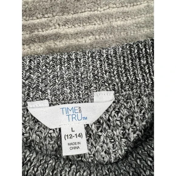 Time and Tru Sweater Womens Large Gray Long Sleeve Polyester Stretch Casual - Picture 10 of 13